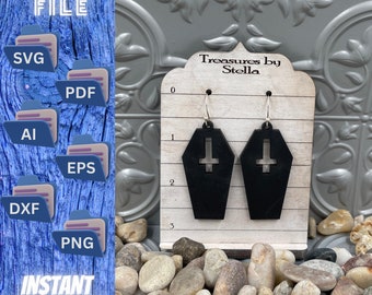 Ataúd/ataúd de Halloween con aretes cruzados al revés - Archivo cortado con láser.