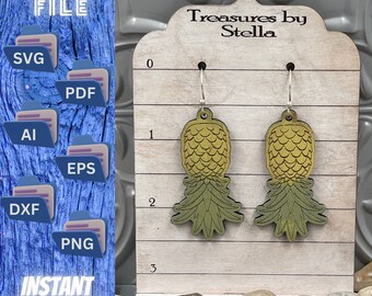 Cree sus pendientes únicos grabados de piña al revés / grabado invertido - Archivo digital SVG para Glowforge y otros cortadores
