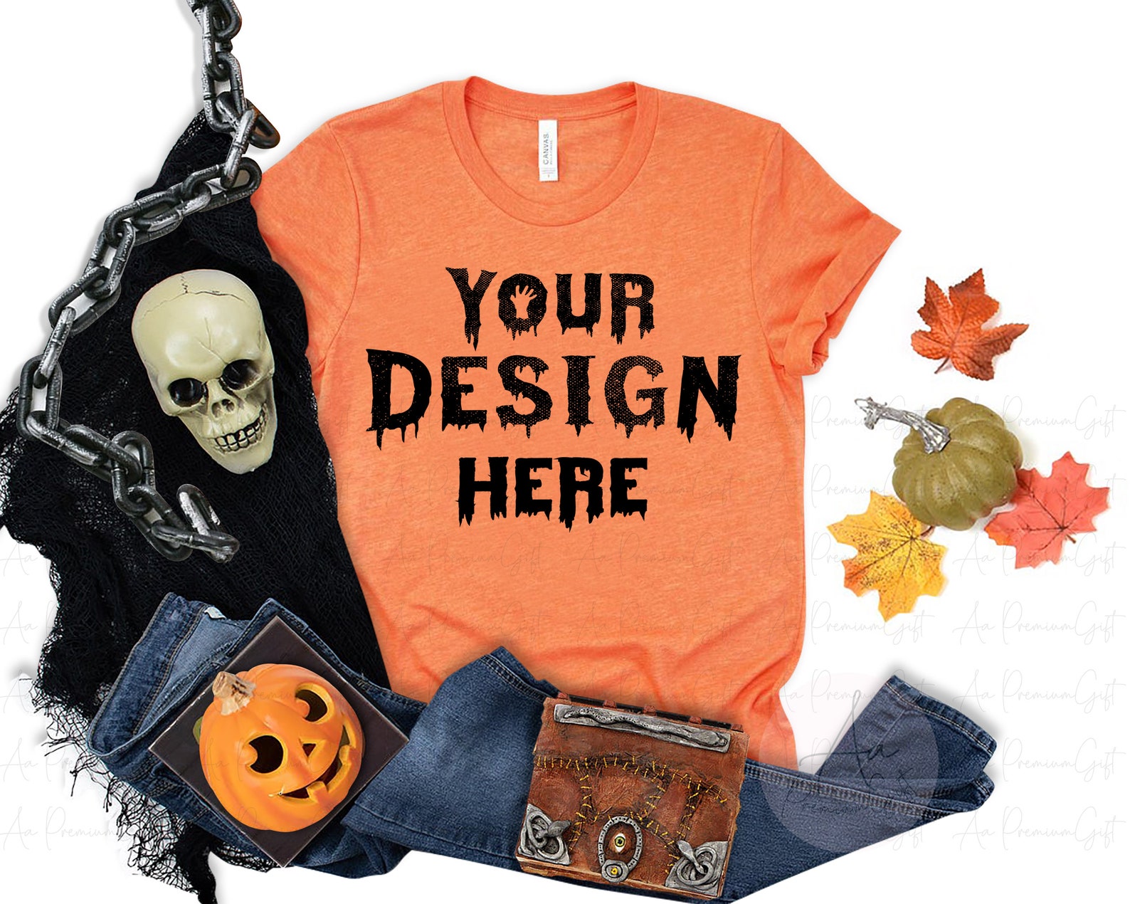 Bella Canvas 3001 Halloween Mockup Heather Orange Tshirt | Etsy