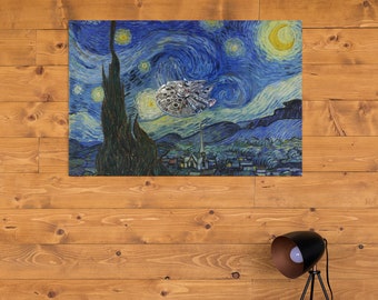 Star Wars Millennium Falcon Oil Painting Printable Art Print Star Wars Poster Movie Painting Instant Download Van Gogh Starry Night