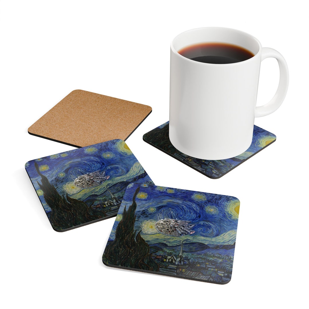 Star Wars Millennium Falcon Van Gogh Starry Night Corkwood Coaster Set ...