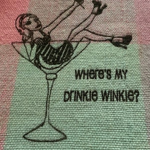 Pastel Martini Towel or Table Runner: "Where's My Drinkie Winkie?" (15" x 43")