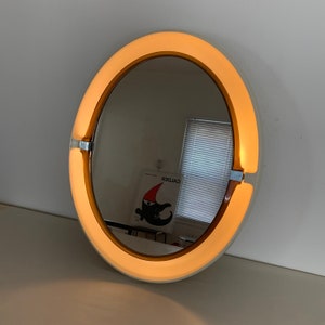 Allibert Rare Oval Space Age Pivoting Lighted Wall Vanity Mirror Model A136, 1970s