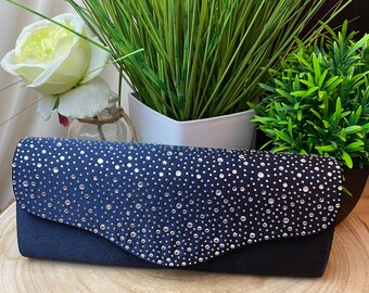 Blue diamante clutch bag Clearance