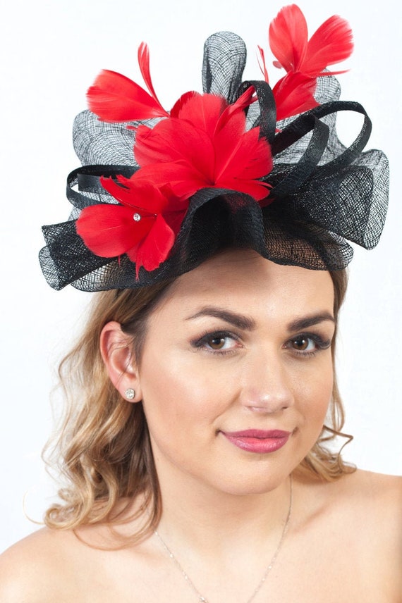 Hats for Weddings Poppy Red \u0026 Black 
