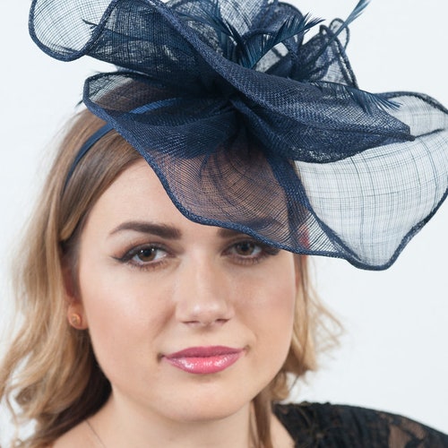 Navy Hats Elegant Blue Sinamay Ruffle 