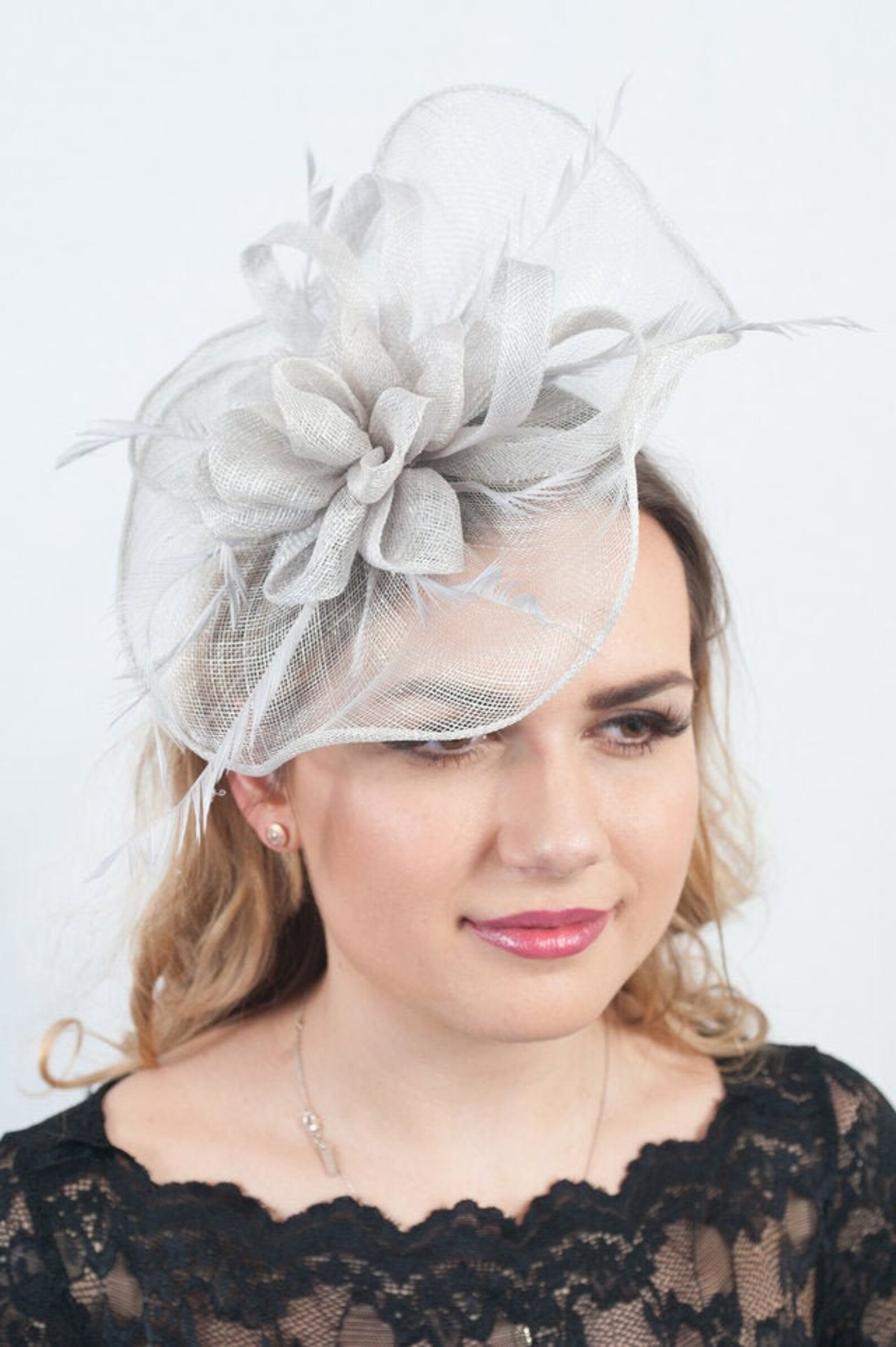 The Elegance Pale Grey Sinamay Fascinator Ladies Fascinators Etsy