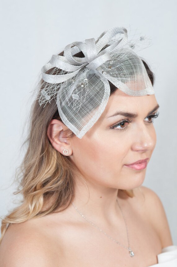 Shamrock Grey Sinamay Diamante Pom Pom 