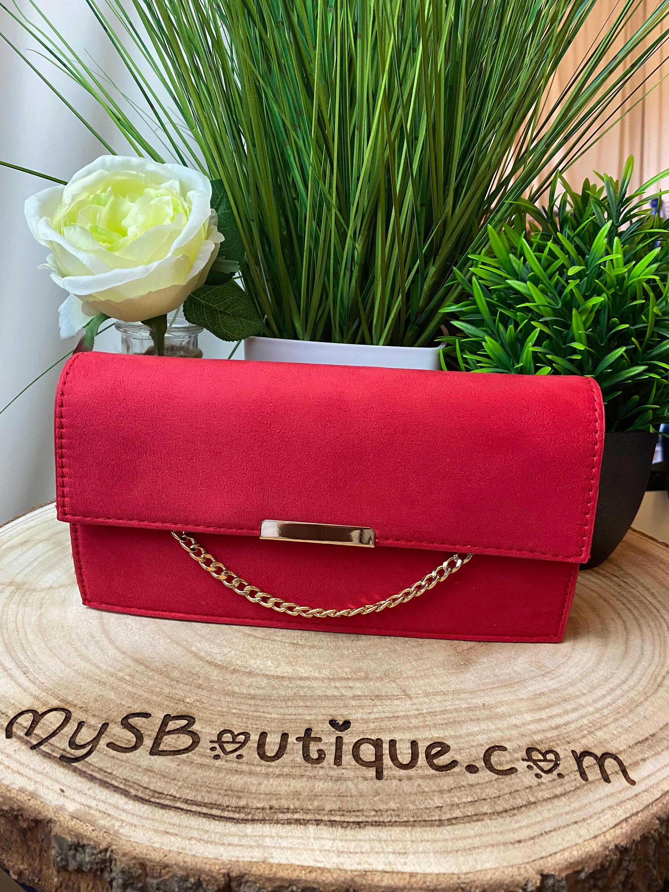 Red Clutch Bag Suede Effect Handbag Bright Handbags - Hong Kong