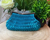 Turquoise Clutch Bag - Embellished Quilted Evening Bag - Formal Handbags - Wedding Guest Bags - Bridal Accessories - Silver Chain Strap