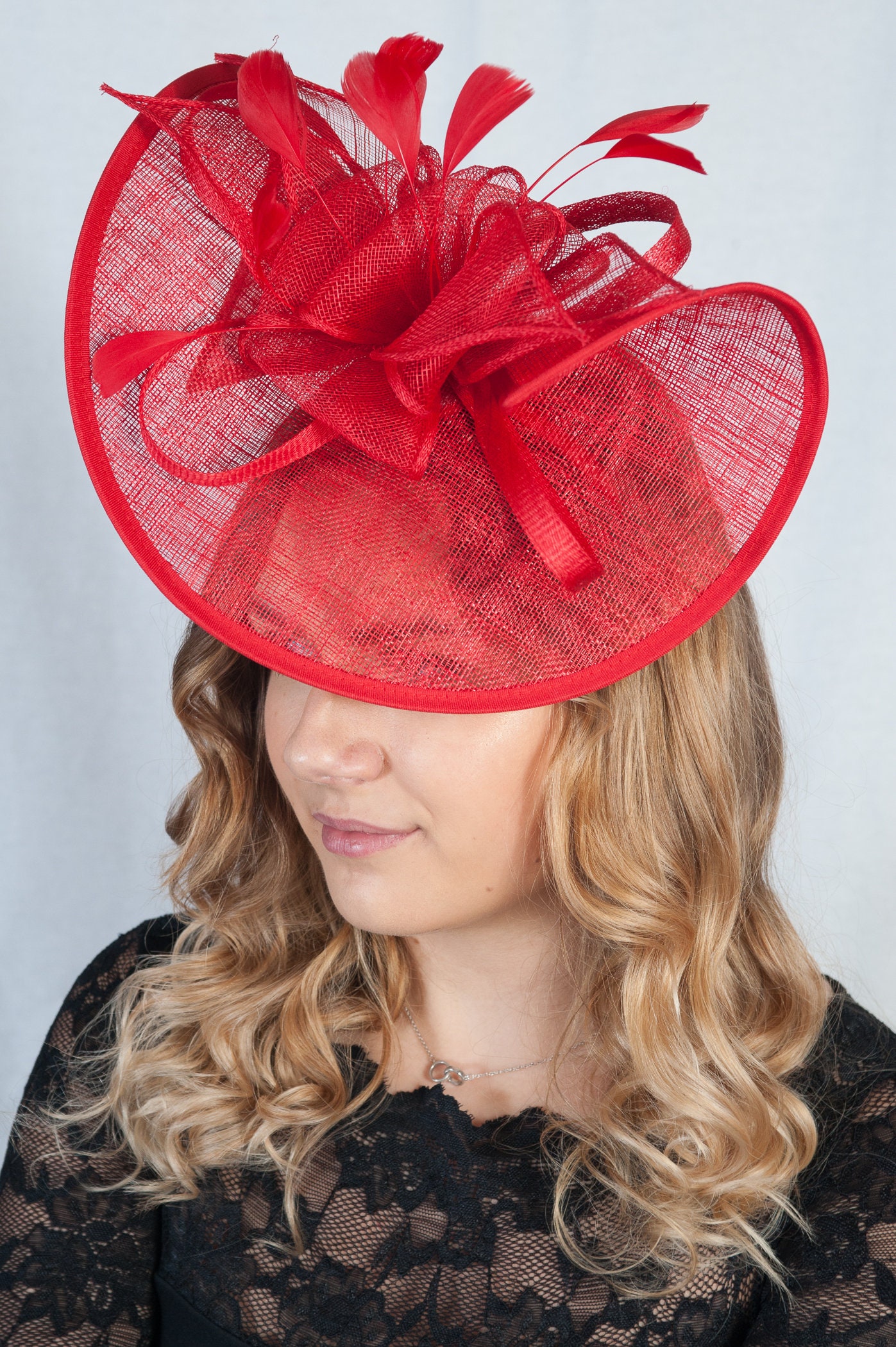 Red Hats Sinamay Feather Fascinator 