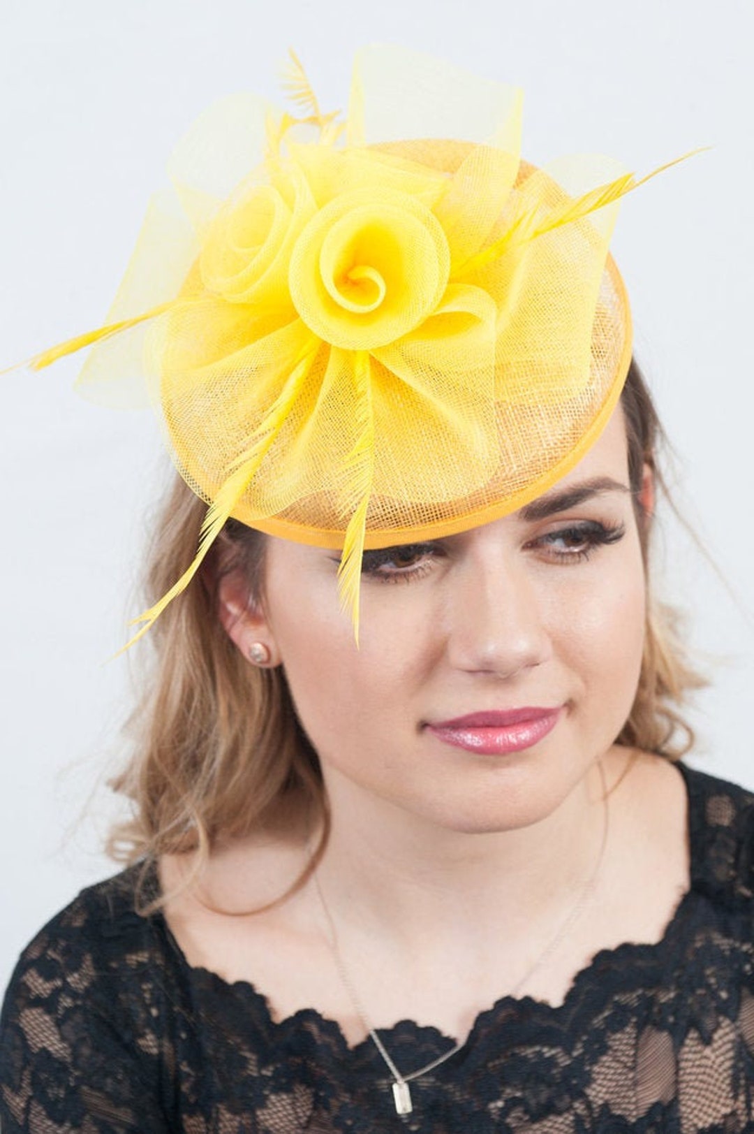 Yellow Fascinator Pillar Box Style Ladies Hatinators Etsy