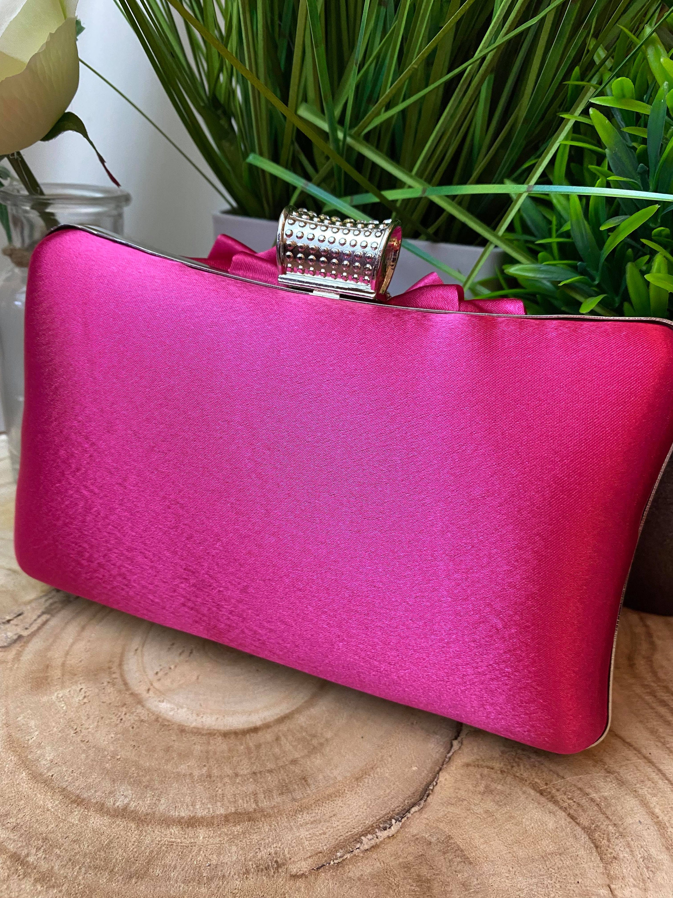Hot Pink Satin Ruffle Clutch Bag With Embelleshed Crystal Etsy