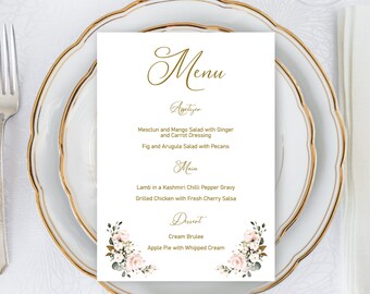 Dusty Pink Floral Wedding Menu Template Instant Download, W35