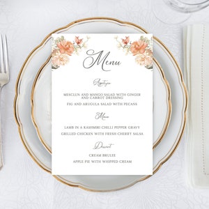 Wedding Menu Card, Editable Menu Template, Wedding Menu Digital Download W26