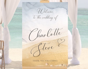 Beach Wedding Welcome Sign, Wedding Decor, Printable Welcome Sign, Wedding Welcome Sign Editable Template