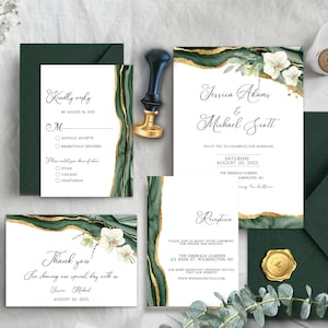 Smaragdgrüne Hochzeitseinladungsvorlage, Smaragdgrünes Hochzeitsset, druckbare Hochzeitseinladung, bearbeitbare Hochzeitseinladung, W10