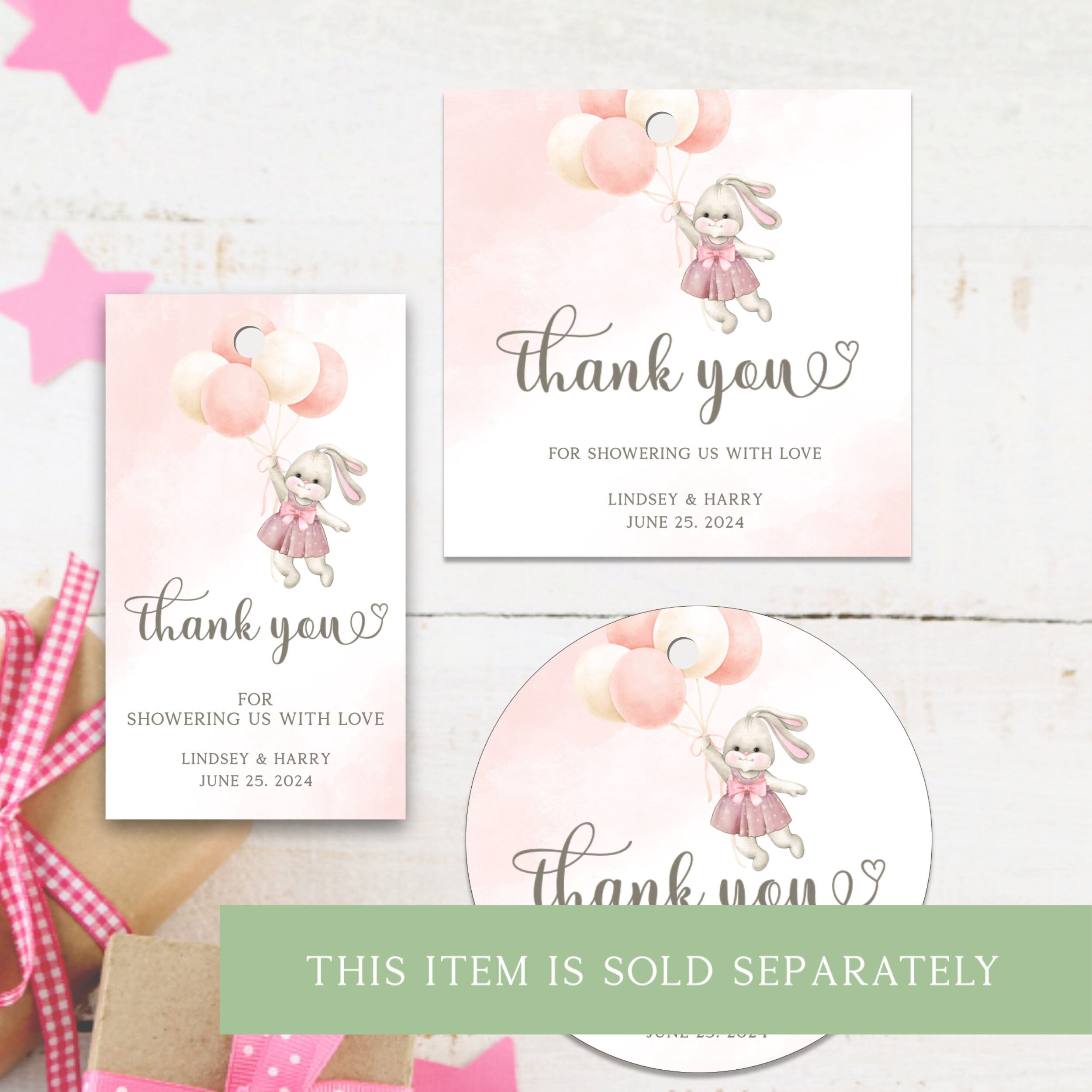 Editable Pink Bunny Balloon Baby Shower Invitation for Girls - Digital ...