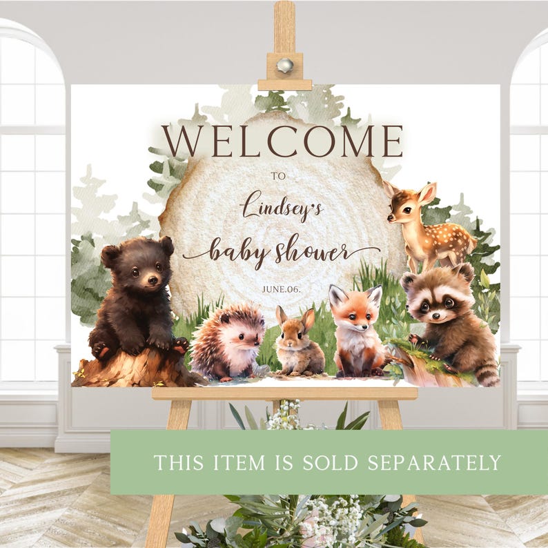 Woodland Baby Shower Gift Bag Forest Animals Bear Editable Text Party ...