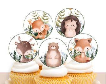 Woodland Baby Shower Cupcake Toppers: Printable Cake Decorations for Celebrations, BS147