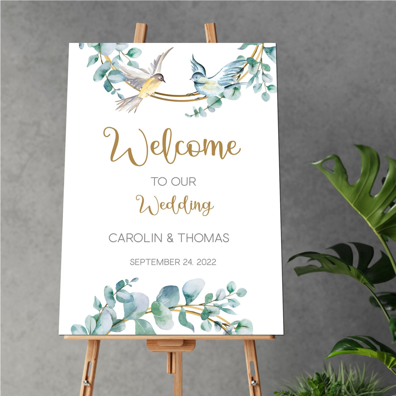 Editable Printable Welcome Template, Green Eucalyptus Twigs, Watercolor