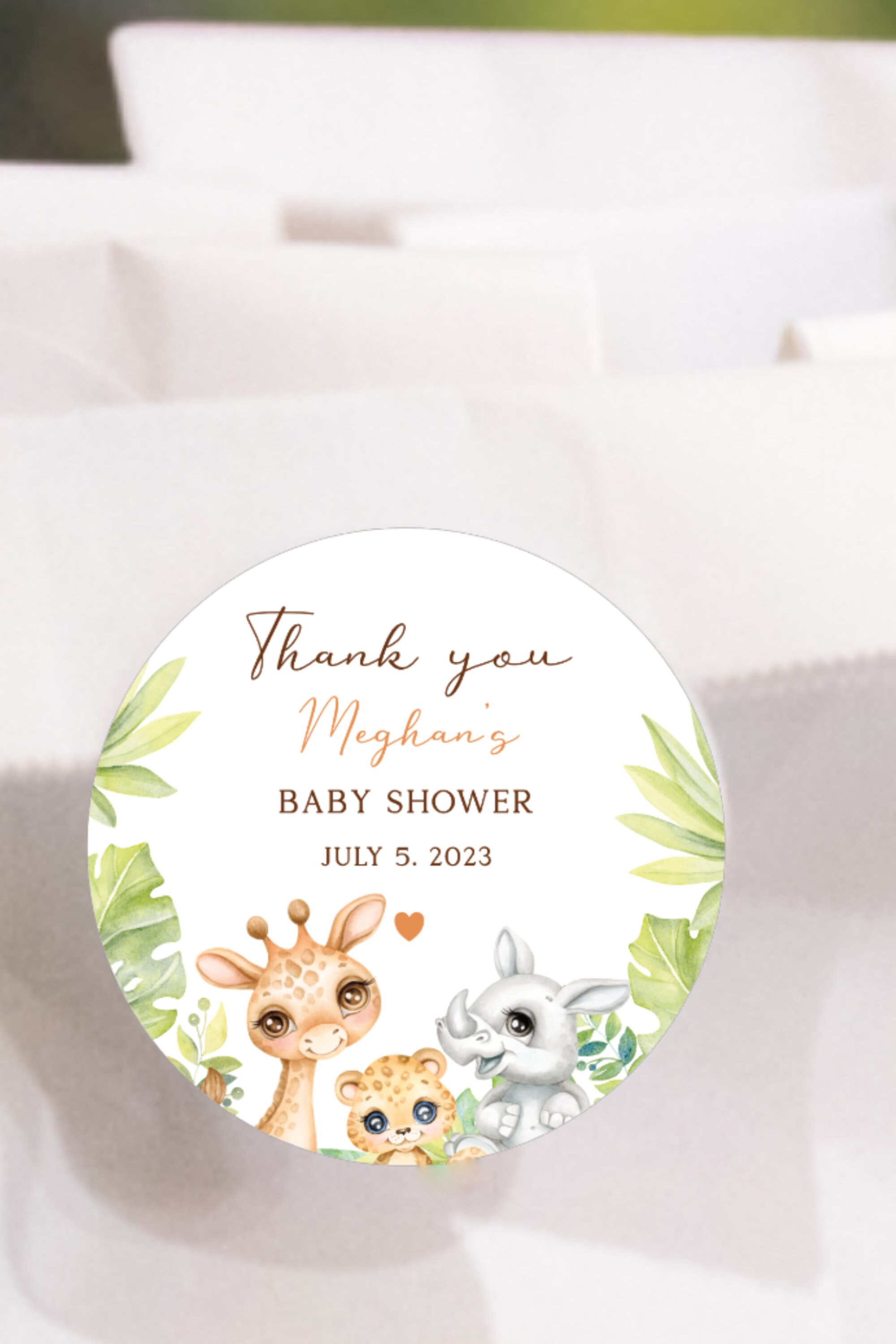 Safari, Stickers, Baby Shower Thank You Sticker, Editable Template