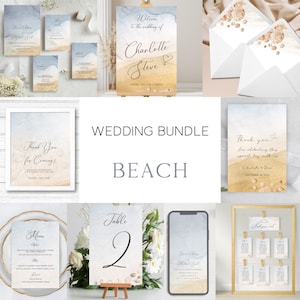 Beach Wedding Bundle, Beach Wedding Invitation Set, Wedding Bundle Digital Download, W159