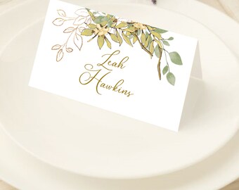 結婚式用ネームカードテンプレート、フラットタイプと折りたたみタイプの席札（即時ダウンロード）W152