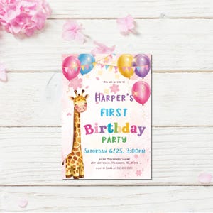 Giraffe Geburtstagseinladung, Editierbare Baby Shower Einladung digitale Vorlage