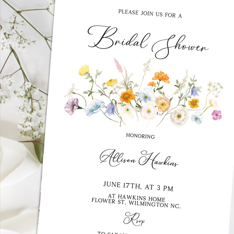 Wildflowers Bridal Shower Invitation Floral Printable Etsy