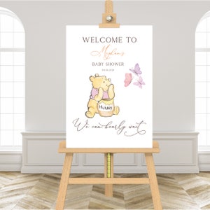 Winnie The Pooh Baby Shower Welcome Sign, Girl Baby Shower Sign, Winnie the Pooh Dusty Pink Baby Shower Decorations BS136