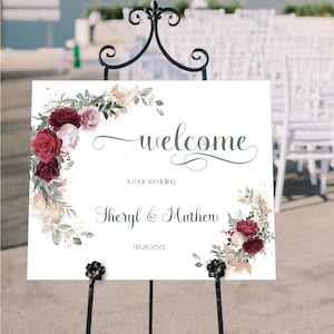 Wedding Welcome Sign, Burgundy Welcome Sign, Editable Wedding Sign Template