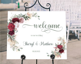 Wedding Welcome Sign, Burgundy Welcome Sign, Editable Wedding Sign Template