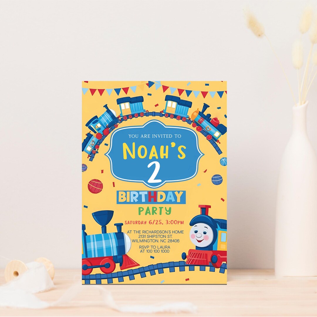 Locomotive 1st Birthday Invitation: Editable Train With Wagons Invite ...