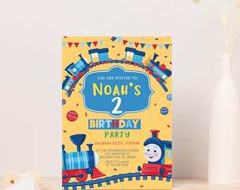 Locomotive 1st Birthday Invitation: Editable Train with Wagons Invite Digital Template