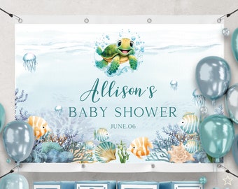 Turtle Baby Shower Banner, Underwater World Backdrop (Digital Template) BS67