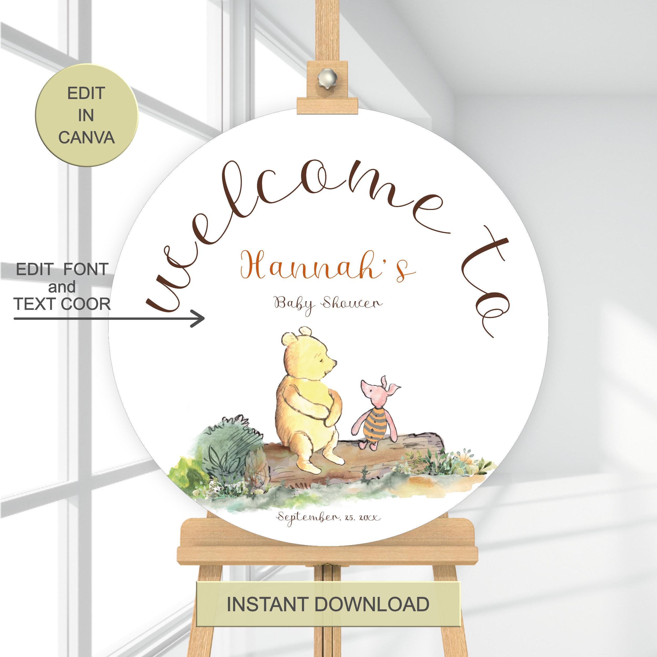 Editable Classic Pooh Baby Shower Welcome Sign, Storybook Winnie