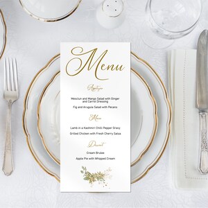 Wedding Menu Card, Template, Gold Color Calligraphy, Dinner Menu Card, Wedding Menu Template Digital Download W152