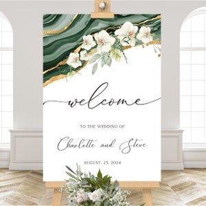Emerald Green Wedding Welcome Sign, Green and Gold Wedding, Editable Template, Digital Download, W10