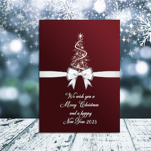 Modello per biglietto aziendale di auguri di Natale, design modificabile rosso bianco argento