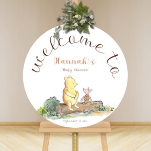 Winnie the Pooh Baby Shower Welcome Sign, Editable Circular Baby Shower Sign