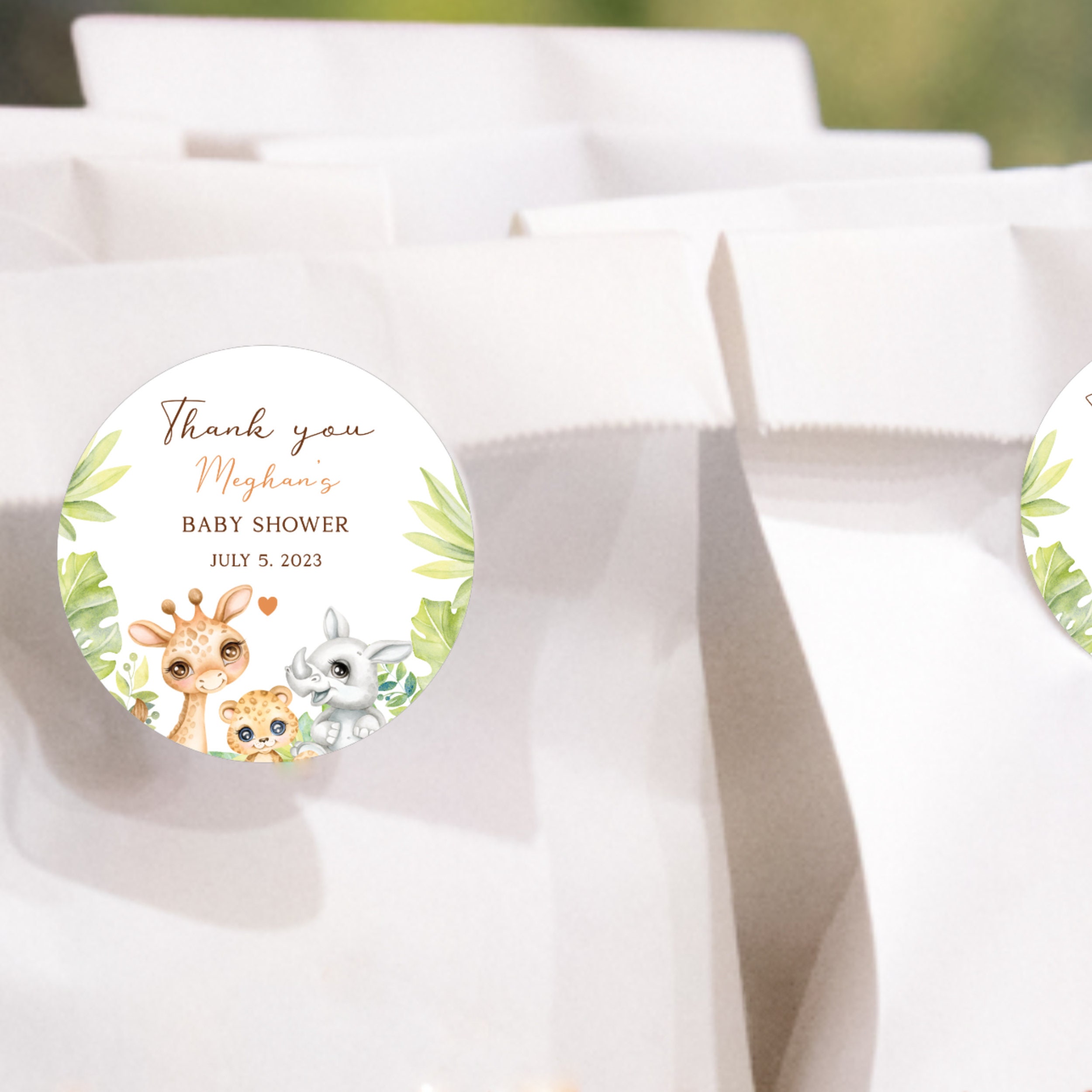 Safari, Stickers, Baby Shower Thank You Sticker, Editable Template