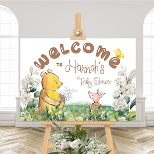 Winnie the Pooh Baby Shower Sign, Welcome Sign Editable Template, BS136