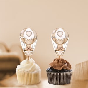 Cupcake Topper, Bär Ballon druckbare Topper Instant Download BS81