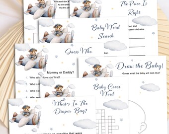 Blue Teddy Bear Baby Shower Games Bundle, Printable Bingo Instant Print, BS53