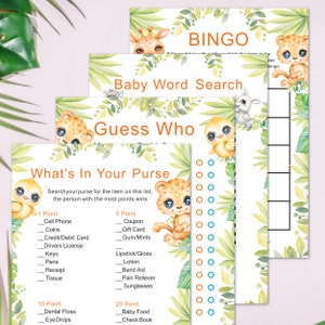 Safari Baby Shower Game Template, Printable Games Instant Download