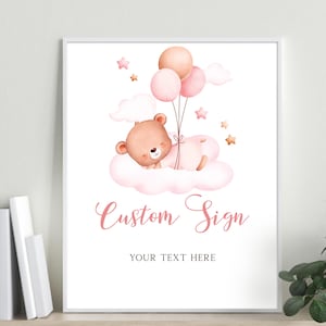 Customizable Teddy Bear Nursery Sign: Printable Baby Shower Decor & Wall Art for New Parents, BS109