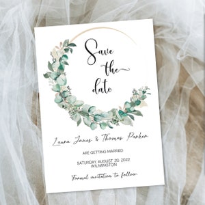 Save The Date Invitation, Eucalyptus Wreath, Printable Invitation, Save The Date Wedding