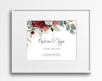 Burgundy Floral Wedding Sign, Editable Template (Digital Download) W30