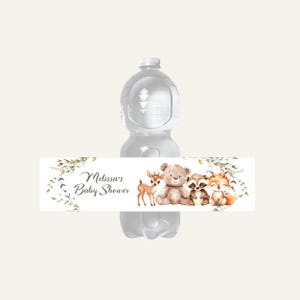 Personalized Woodland Bottle Label Template for Baby Shower - Printable Digital Download BS148